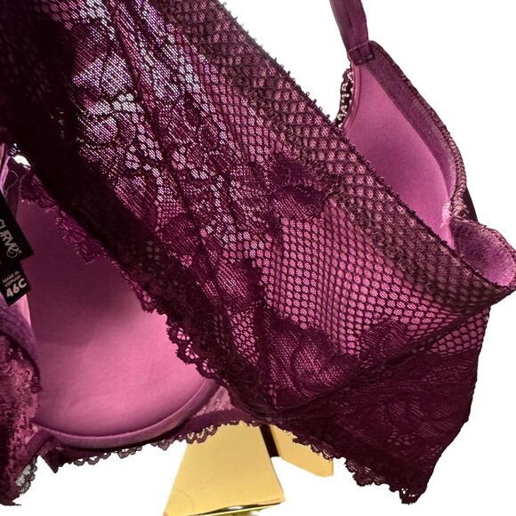 Torrid Curve Pushup Plunge XO Corset Bra 46C Magenta Berry Lace Underwire Padded - Picture 11 of 13